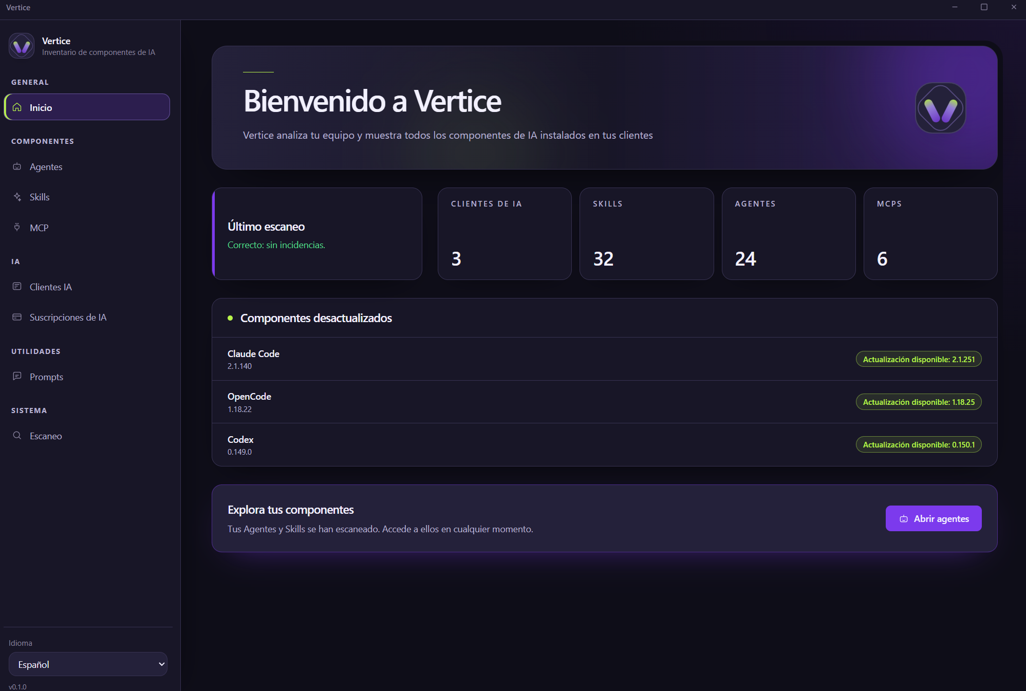 Vertice — Inventario de componentes de IA